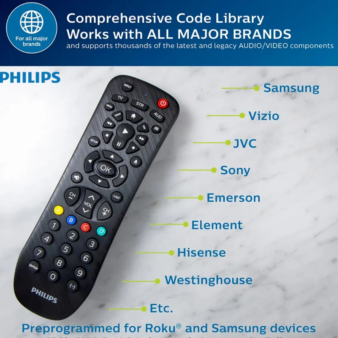 Philips 3-Device Universal Remote, Brushed Black