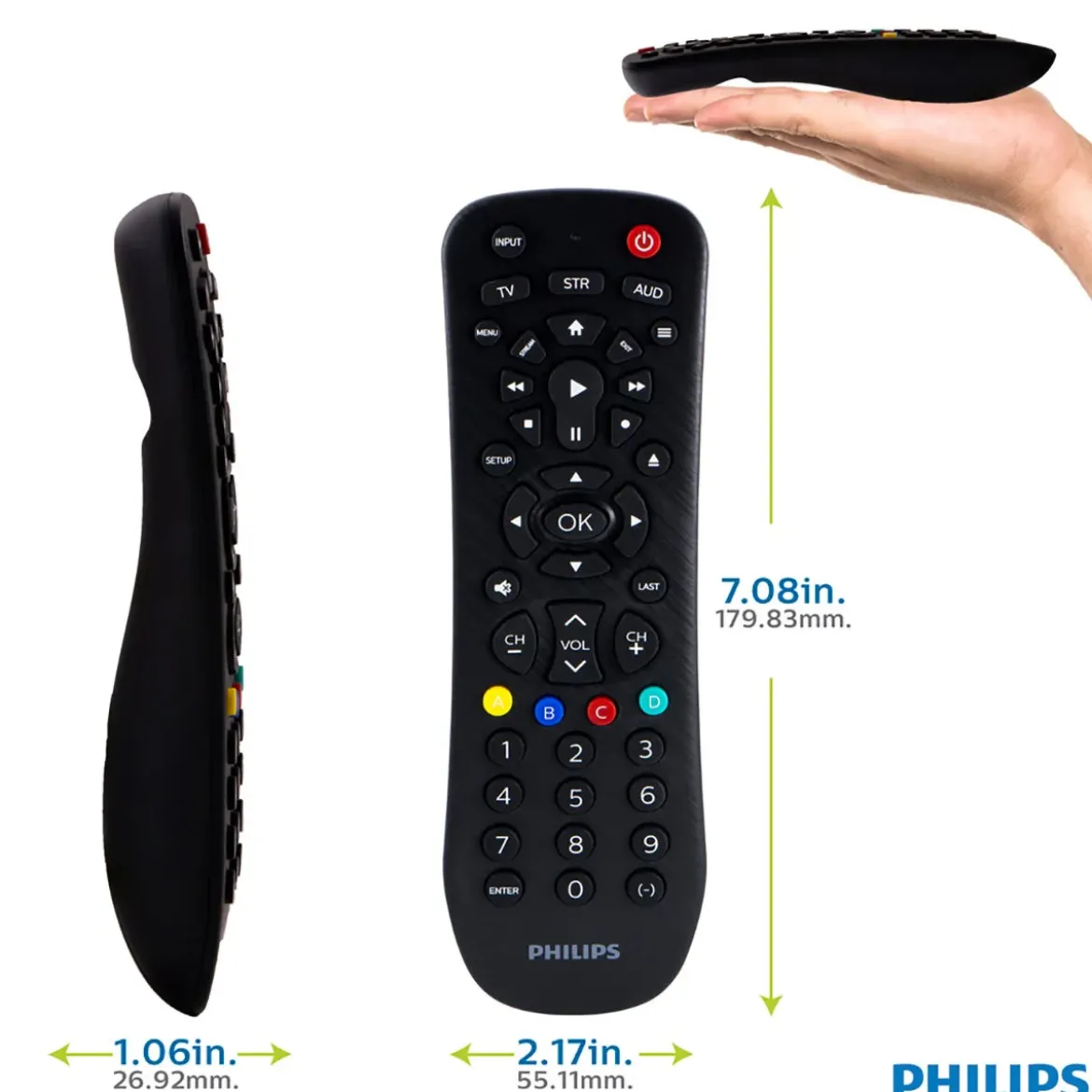 Philips 3-Device Universal Remote, Brushed Black