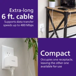 Philips Dual Port USB-C Laptop Wall Charger, White