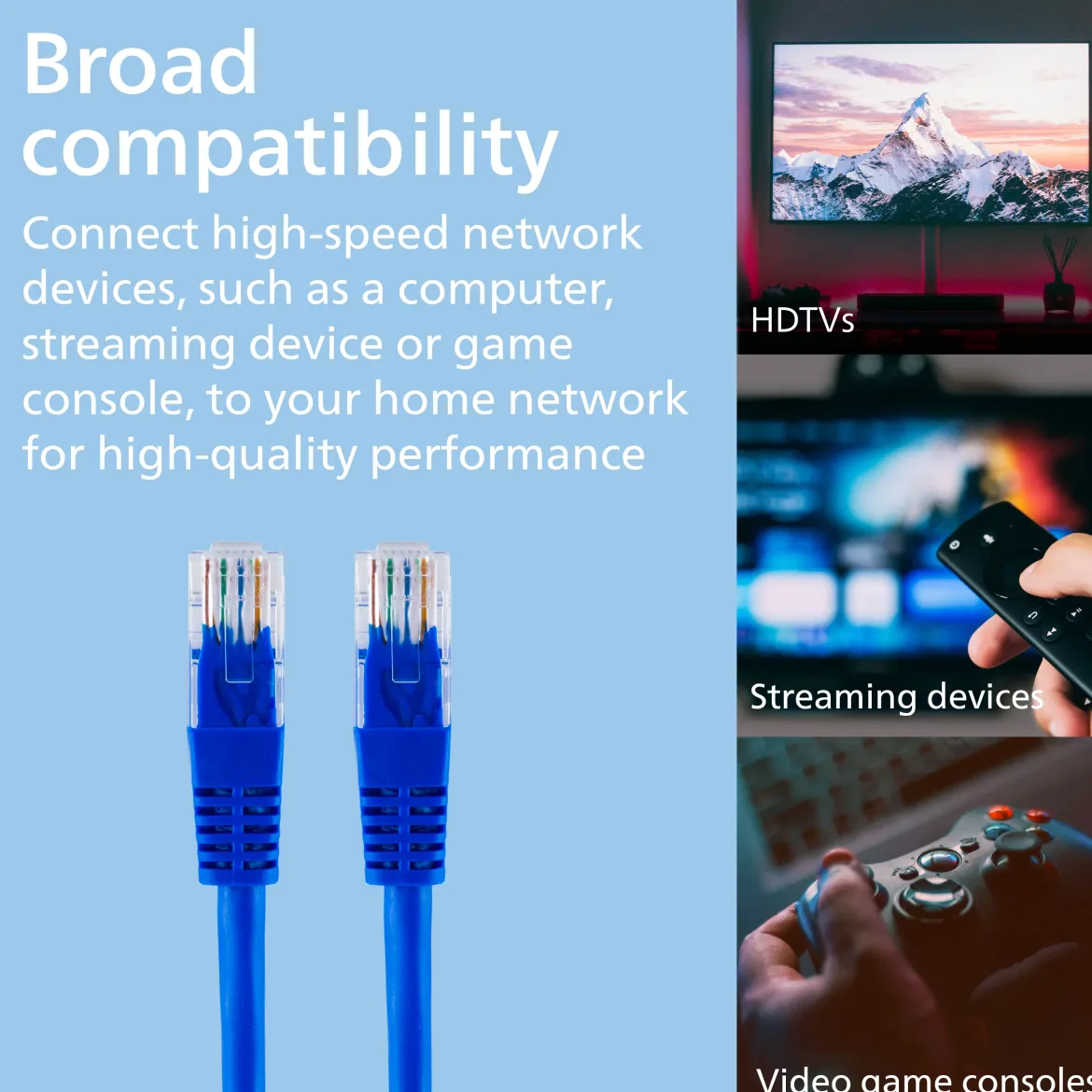 Philips Elite Cat6 Streaming Internet Cable, 7ft., Blue