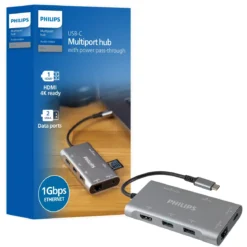 Philips Elite 7-in-1 Multiport Hub with Power Pass-Through, Silver