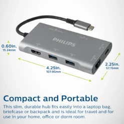 Philips Elite 7-in-1 Multiport Hub with Power Pass-Through, Silver