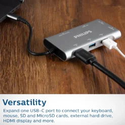 Philips Elite 7-in-1 Multiport Hub with Power Pass-Through, Silver