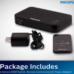 Philips Elite 4-Port HDMI Splitter Switch with Wireless Remote, Black