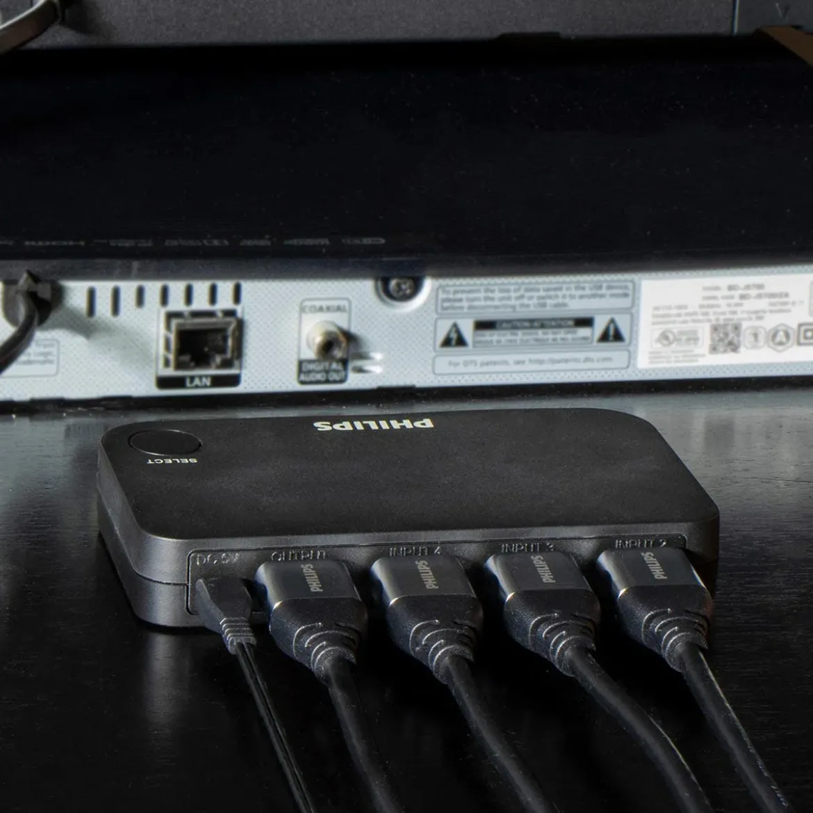 Philips Elite 4-Port HDMI Splitter Switch with Wireless Remote, Black