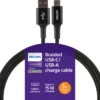 Philips Elite USB-A to USB-C Cable, 3ft, Braided Cord, Black