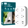 Philips EZFit 5-Outlet Extender Wall Tap with Surge Protection, Grounded Adapter, Charging Station, 3 Prong, 1 USB-A, 1 USB-C, 900J, White,