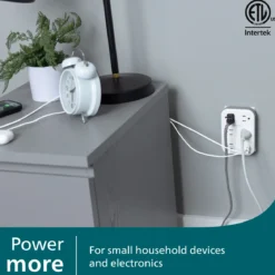 Philips EZFit 5-Outlet Extender Wall Tap with Surge Protection, Grounded Adapter, Charging Station, 3 Prong, 1 USB-A, 1 USB-C, 900J, White,