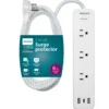Philips EZFit 3-Outlet Surge Protector with 2A/1C, 490J, Adapter-Spaced, 6ft Braided Cord, White