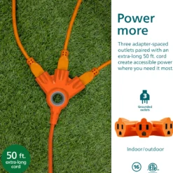 Philips EZGrip Outdoor Extension Cord, 50ft, Orange