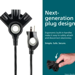 Philips EZGrip™ 3-Outlet 25ft Indoor/Outdoor Extension Cord, Black