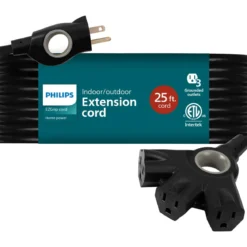 Philips EZGrip™ 3-Outlet 25ft Indoor/Outdoor Extension Cord, Black