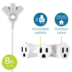 Philips EZGrip 3-Outlet 8ft. Indoor/Outdoor Extension Cord, White