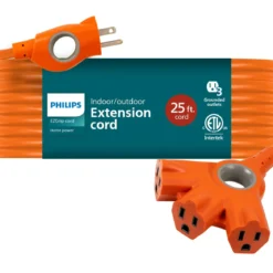 Philips EZGrip™ 3-Outlet 25ft. Indoor/Outdoor Extension Cord, Orange