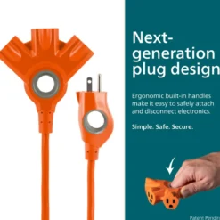 Philips EZGrip™ 3-Outlet 25ft. Indoor/Outdoor Extension Cord, Orange