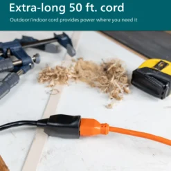 Philips EZGrip 1-Outlet Outdoor Extension Cord, 50 Ft, Black