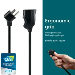 Philips EZGrip 1-Outlet Outdoor Extension Cord, 8 Ft, Black