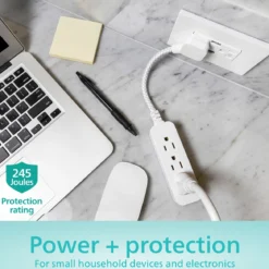 Philips 1 Ft Indoor Extension Cord with Surge Protection, 3-Outlet, Flat Plug, White