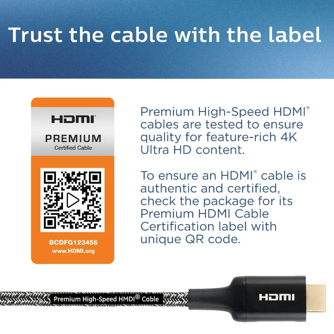Philips 4ft. 4K Premium HDMI Cable With Ethernet, Black