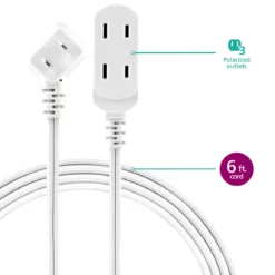 Philips 6 ft. 3-Outlet Polarized Indoor Extension Cord, White, Slide-to-close cover