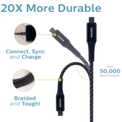 Philips 6ft. USB-A to Micro USB Charging Cable with Braided Cord, Black