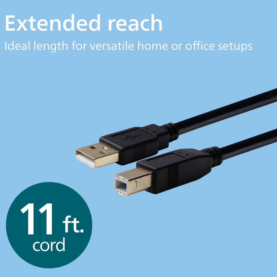Philips 11ft. USB-A to USB-B Device Cable, Black