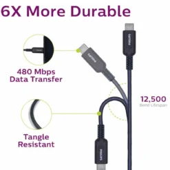 Philips 6ft. USB-C Charging Cable, Black