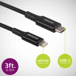 Philips 3ft. USB-C to Lightning Braided Charging Cable, Black