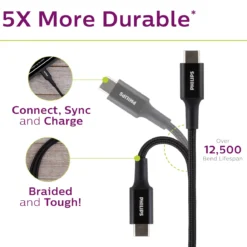 Philips 3ft. USB-C to Lightning Braided Charging Cable, Black