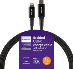 Philips 3ft. USB-C to Lightning Braided Charging Cable, Black