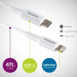 Philips 4ft. USB-C to Lightning Charging Cable, White