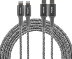 Philips 6ft. USB-C to Lightning Charging Cable with Braided Cord, 2 Pack, Gray