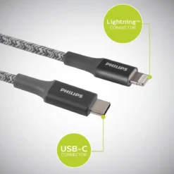 Philips 6ft. USB-C to Lightning Charging Cable with Braided Cord, 2 Pack, Gray