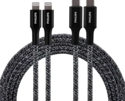 Philips 6ft. USB-C to Lightning Charging Cable with Braided Cord, 2 Pack, Black