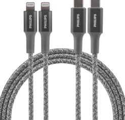 Philips 3ft. USB-C to Lightning Charging Cable with Braided Cord, 2 Pack, Gray