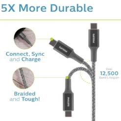 Philips 3ft. USB-C to Lightning Charging Cable with Braided Cord, 2 Pack, Gray