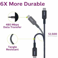 Philips 6ft. USB-C to USB-A Charging Cable, Black