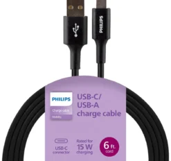 Philips 6ft. USB-C to USB-A Charging Cable, Black