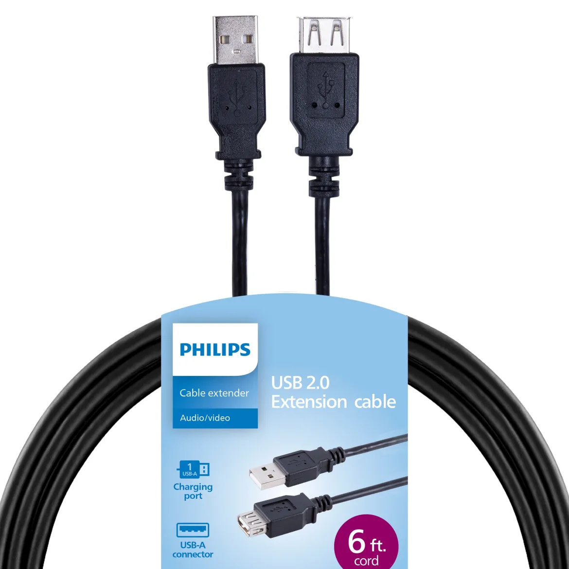 Philips 6ft. USB Extension Cable, Black