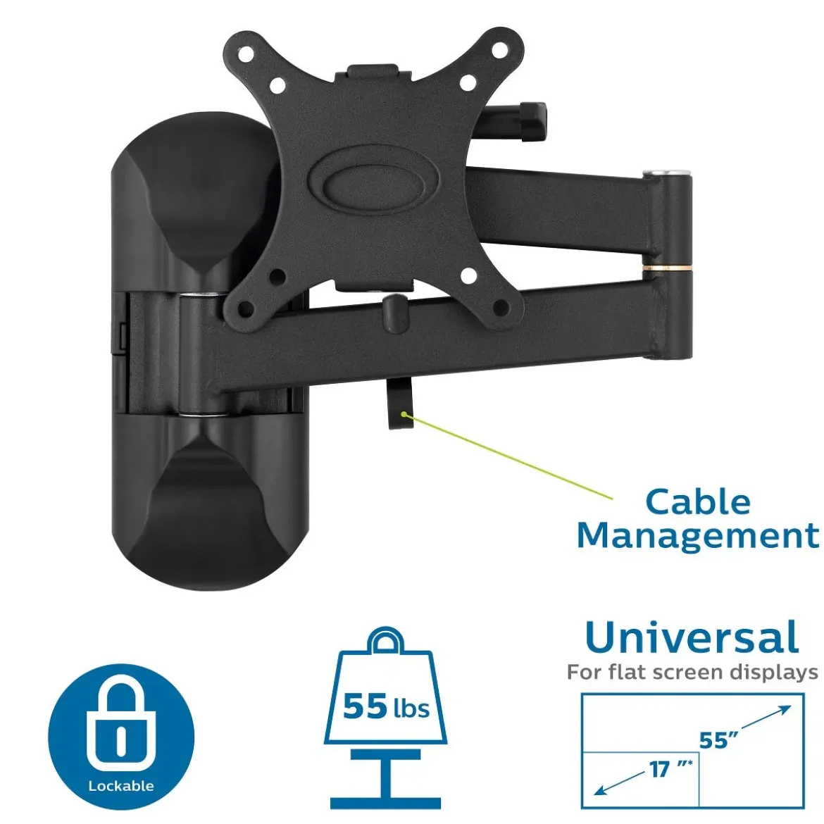 Philips Full-Motion TV Wall Mount, Up to 55in., Black