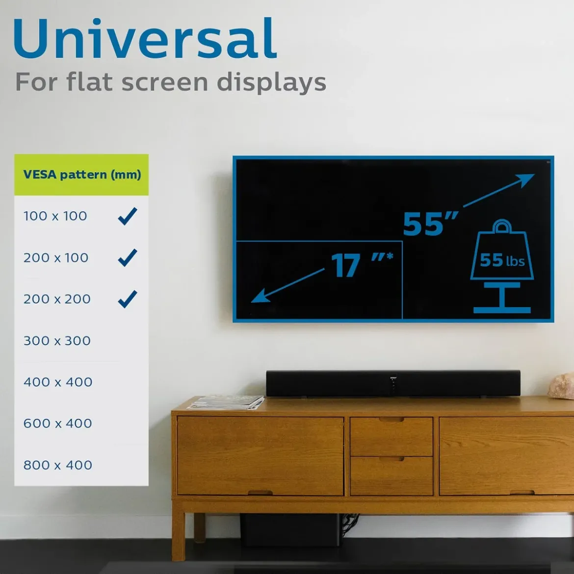 Philips Full-Motion TV Wall Mount, Up to 55in., Black