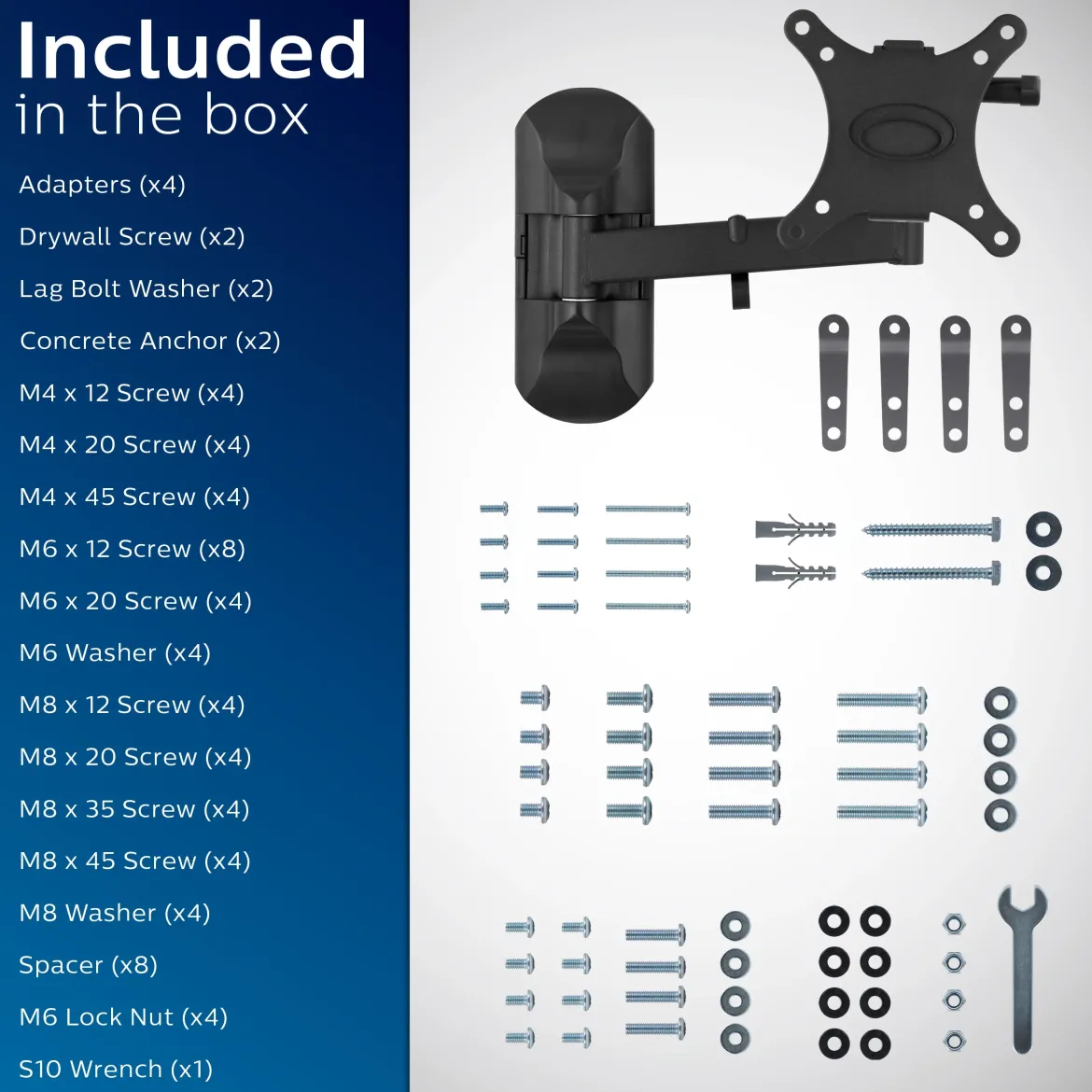 Philips Full-Motion TV Wall Mount, Up to 55in., Black