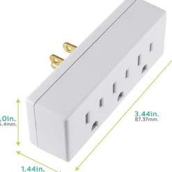 Philips Grounded 3-Outlet Tap, White, 4pk