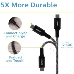 Philips 6in. USB-C to Lightning Charging Cable with Braided Cord, Black