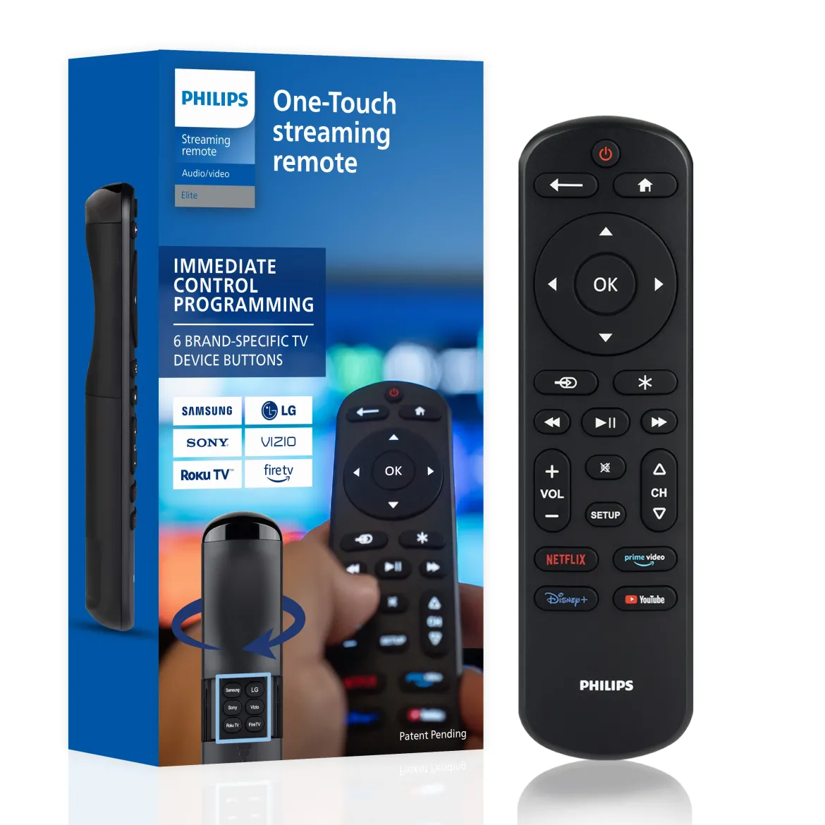 Philips OneTouch Streaming Replacement Remote Control, Streaming, Backlit, Black