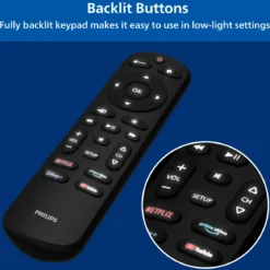 Philips OneTouch Streaming Replacement Remote Control, Streaming, Backlit, Black