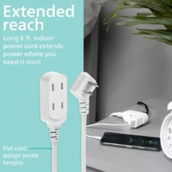 Philips 3-Outlet Extension Cord with Multiple Outlets, 6 Ft, 2 Pack