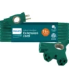 Philips 3-Outlet EZGrip Grounded Extension Cord, 15ft., Indoor/Outdoor, Green