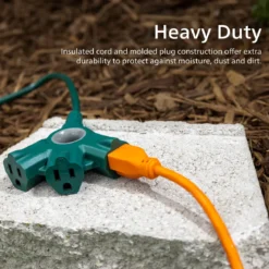Philips 3-Outlet EZGrip Grounded Extension Cord, 15ft., Indoor/Outdoor, Green