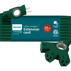 Philips 3-Outlet EZGrip Grounded Extension Cord, 25 ft., Indoor/Outdoor, Green